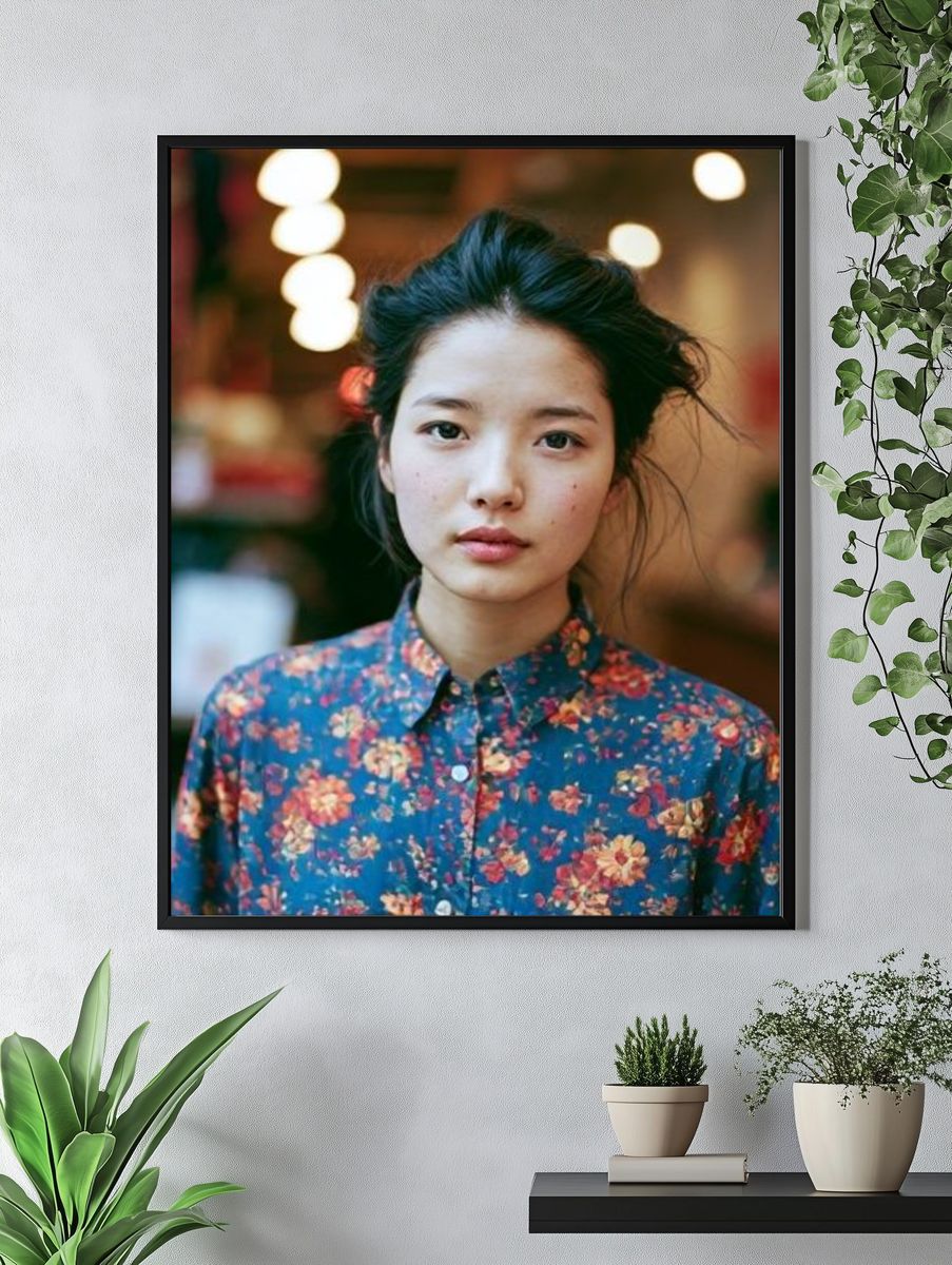 Portrait in Floral Shirt Photography Poster. — room view 4