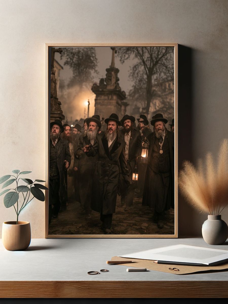 Hasidic Men in Foggy Street Poster. — room view 2