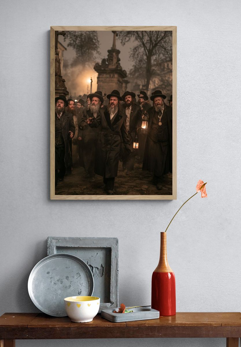 Hasidic Men in Foggy Street Poster. — room view 3
