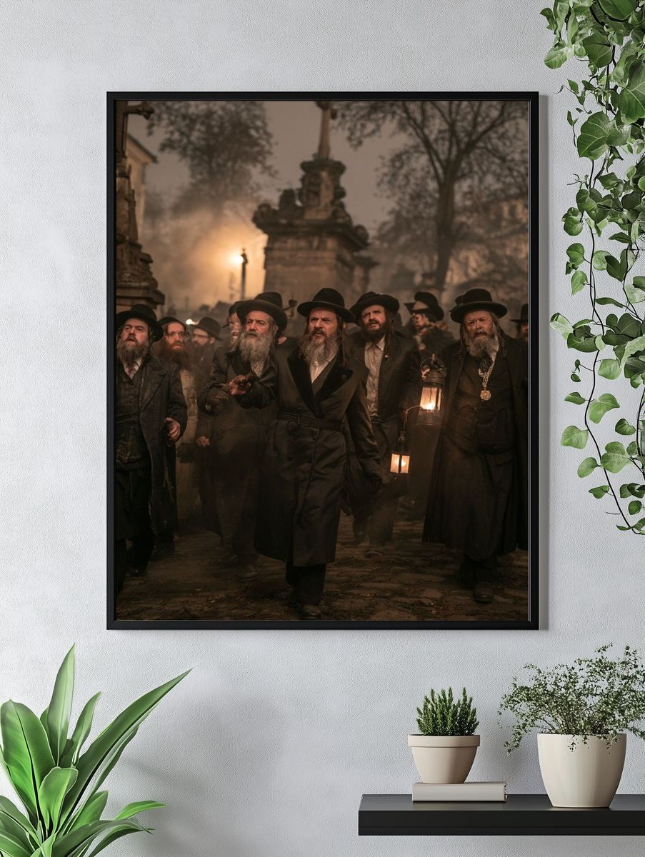 Hasidic Men in Foggy Street Poster. — room view 4