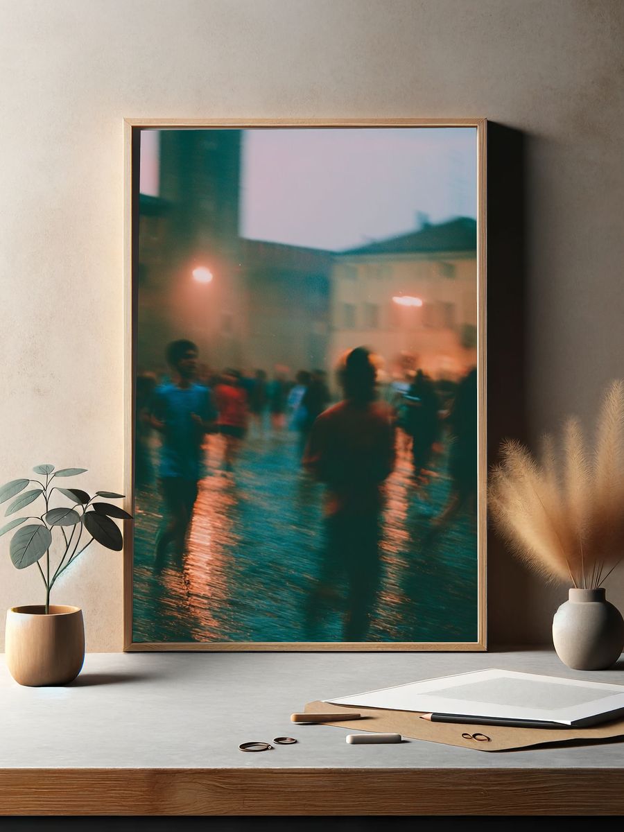 Rainy Street Crowd Photography Poster. — room view 2