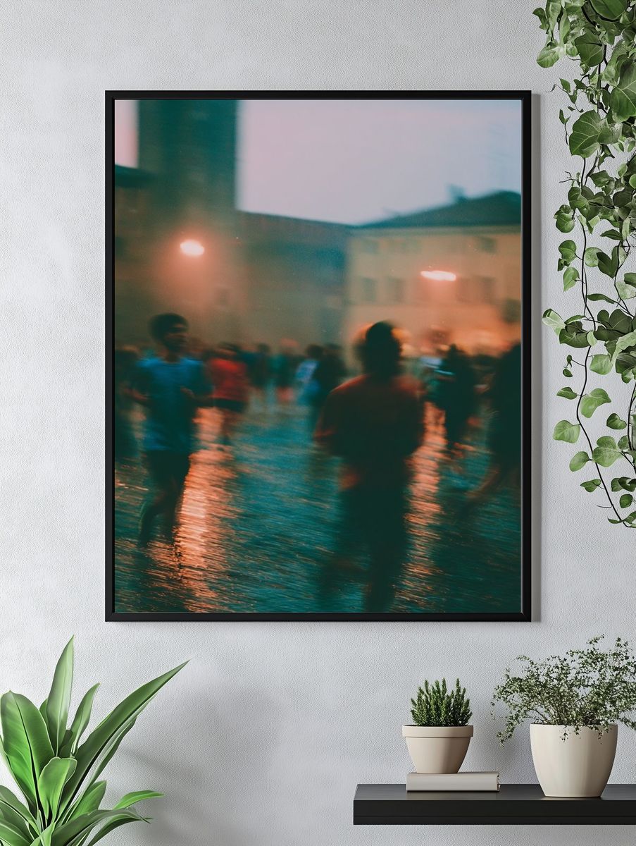 Rainy Street Crowd Photography Poster. — room view 4