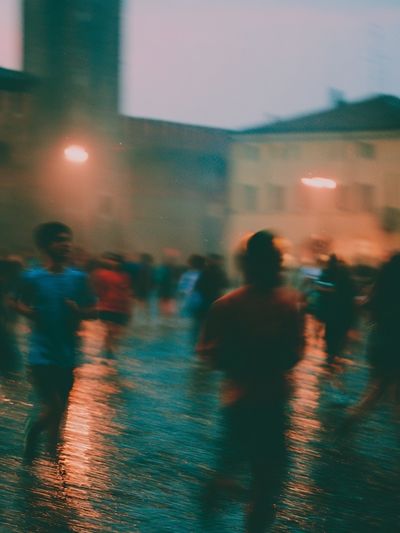Rainy Street Crowd Photography Poster.