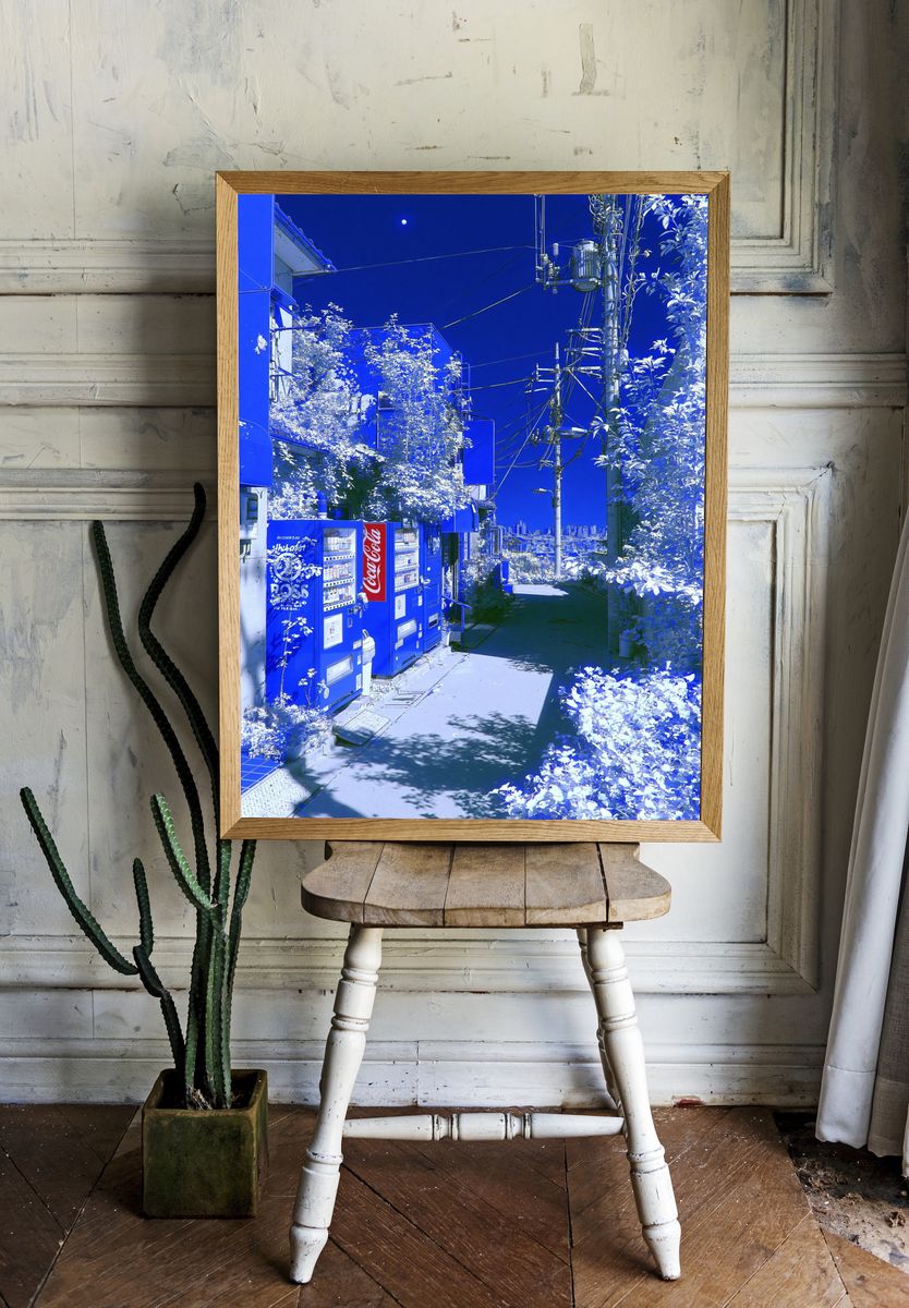 Blue Alley Cityscape Photography Poster. room preview