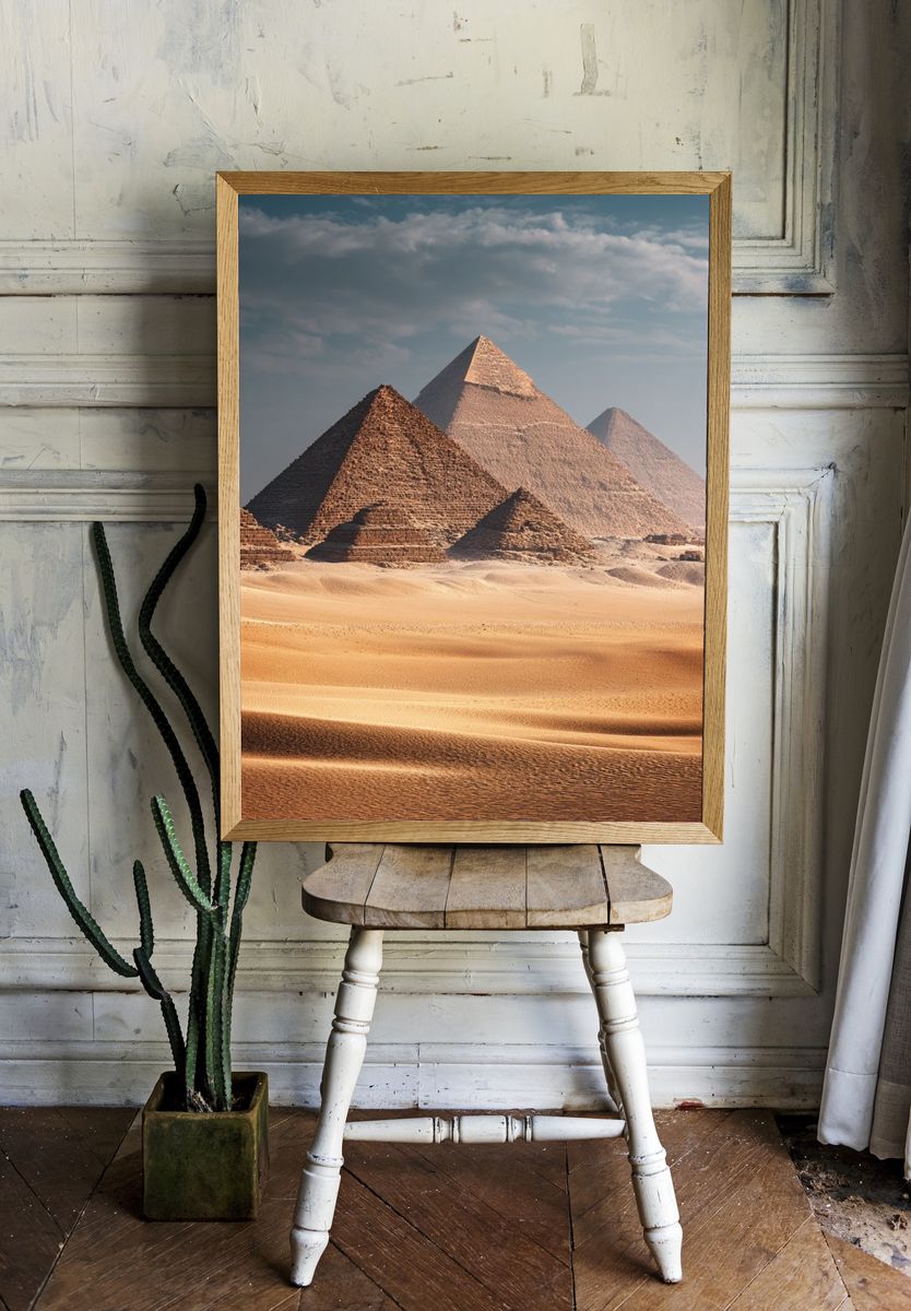 Pyramids in the Desert Photography Poster. — room view 1