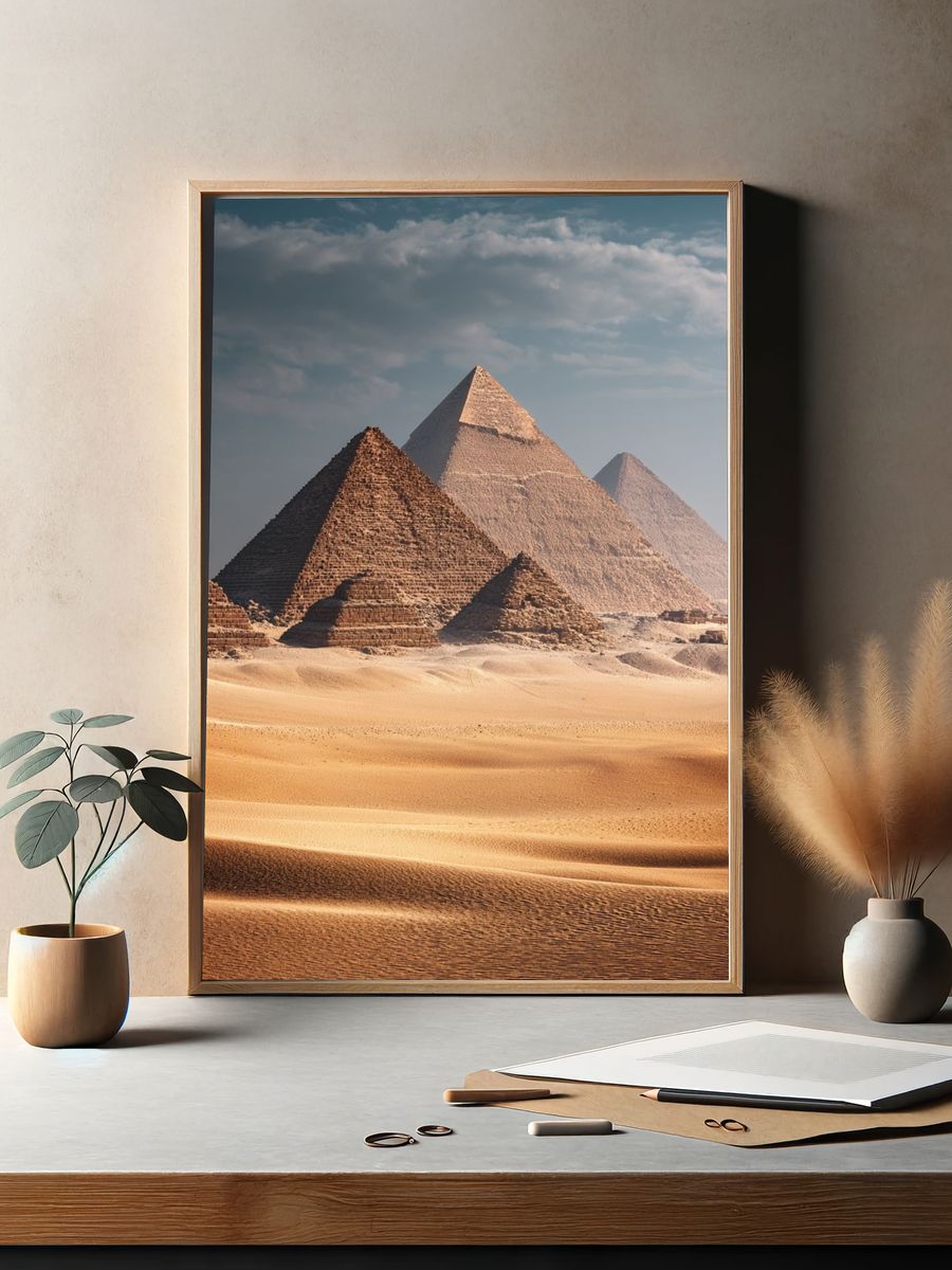 Pyramids in the Desert Photography Poster. — room view 2