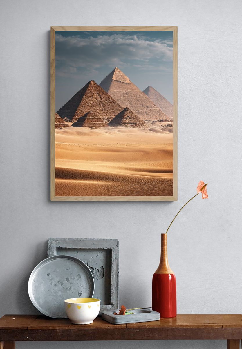 Pyramids in the Desert Photography Poster. — room view 3