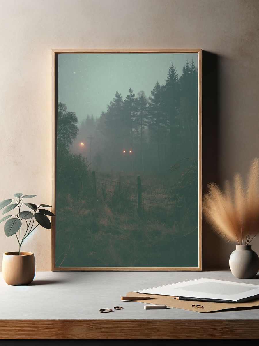 Misty Forest at Dusk Photography Poster. — room view 2