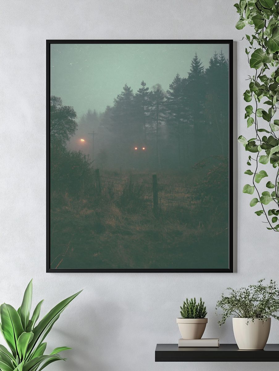 Misty Forest at Dusk Photography Poster. — room view 4