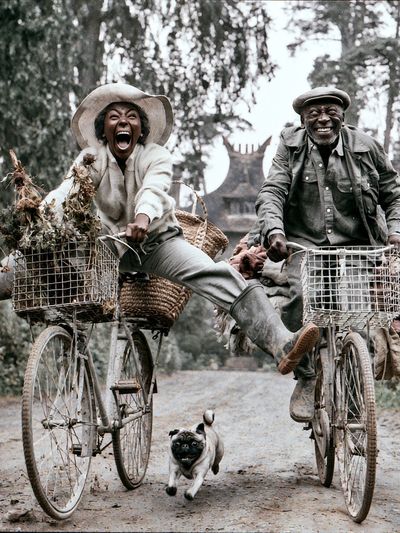 Joyful Bicycle Ride Photography Poster. poster