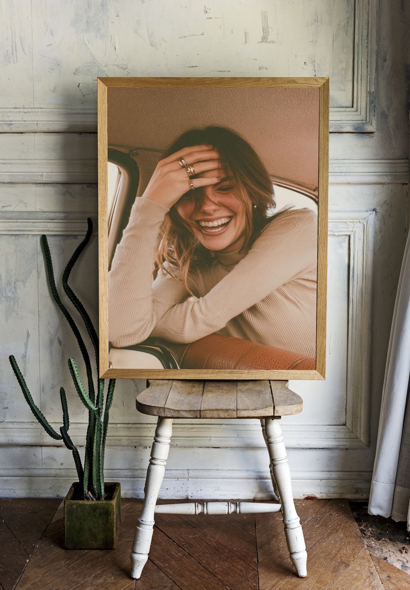 Smiling Woman in Car Photography Poster. room preview