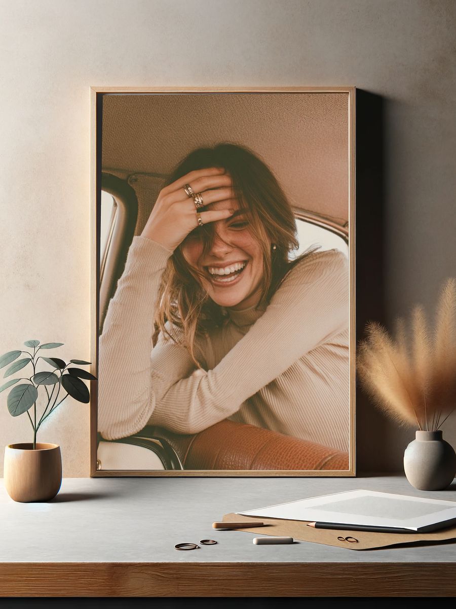 Smiling Woman in Car Photography Poster. — room view 2