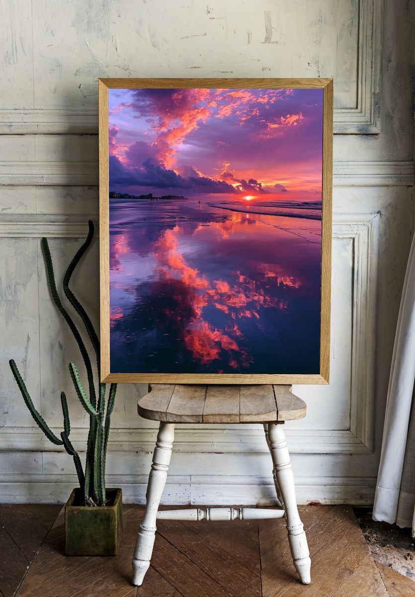Violet Beach Sunset Photography Poster. — room view 1