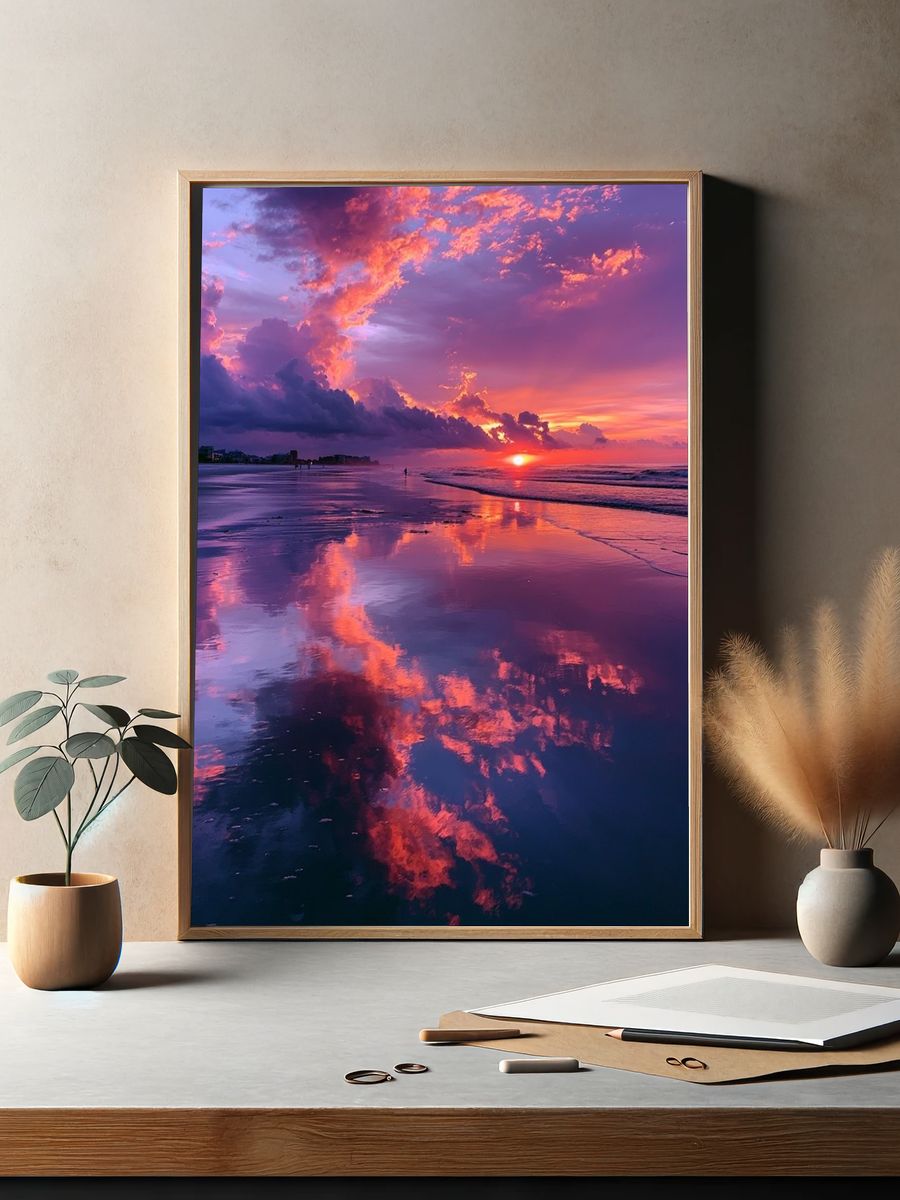 Violet Beach Sunset Photography Poster. — room view 2