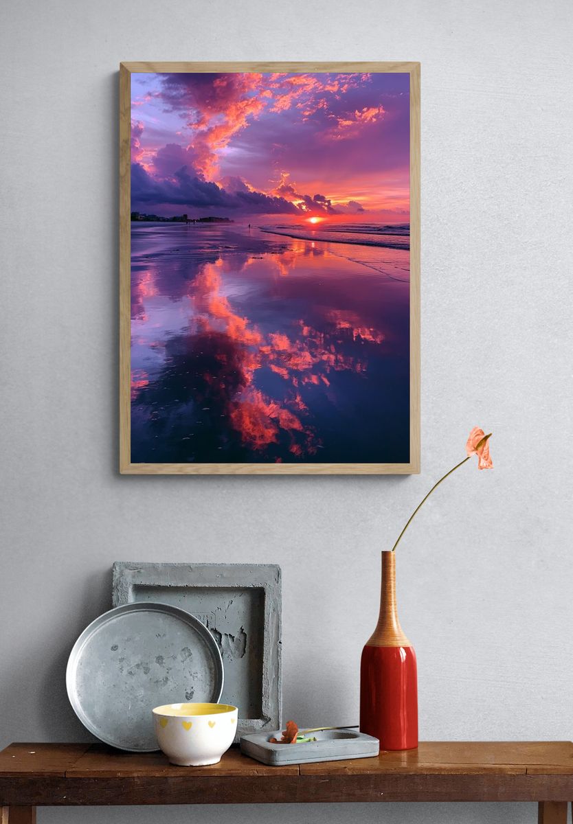 Violet Beach Sunset Photography Poster. — room view 3