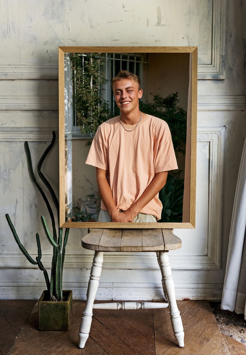 Smiling Young Man Portrait Print. room preview