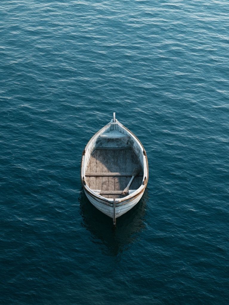 Solitary Boat at Sea Photography Poster. poster detail