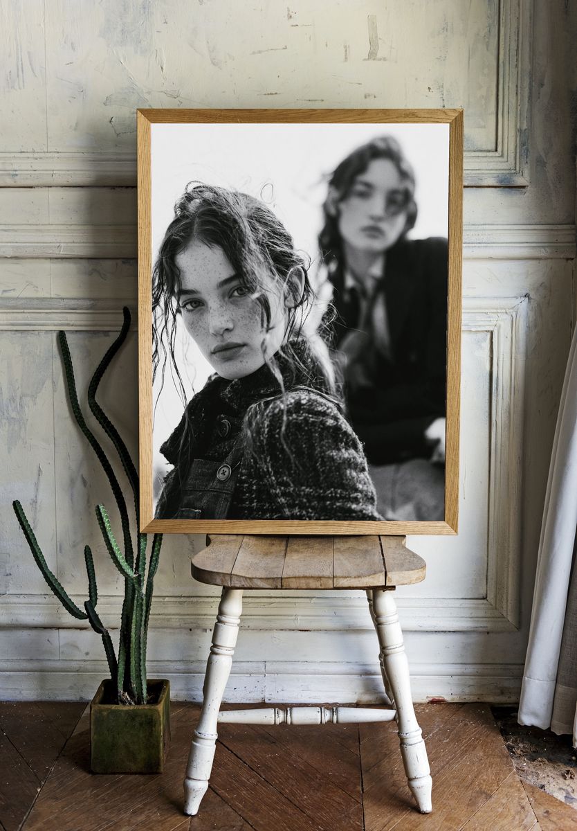 Moody Black and White Portrait Poster. room preview