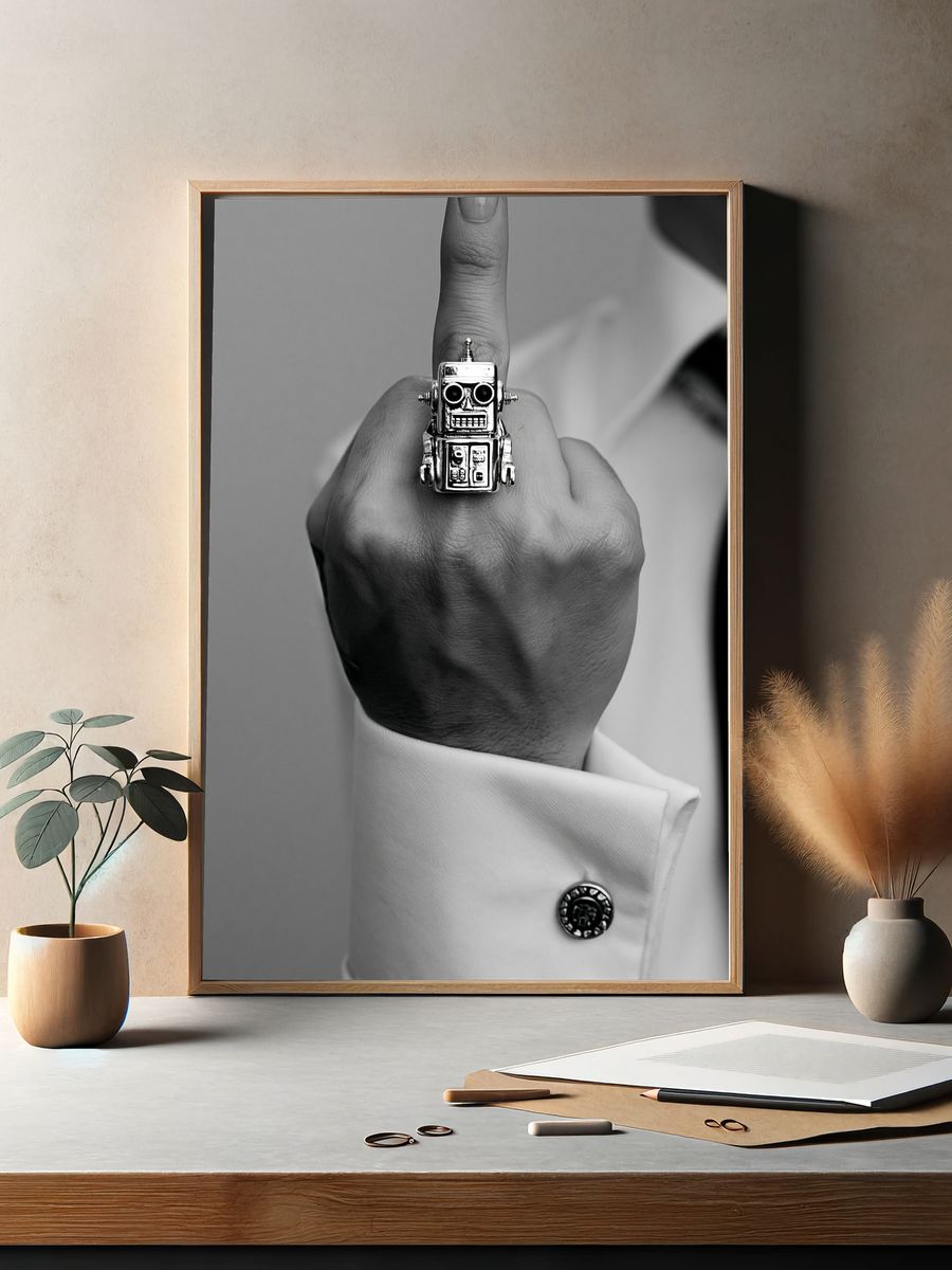 Robot Ring Hand Black-White Print. — room view 2