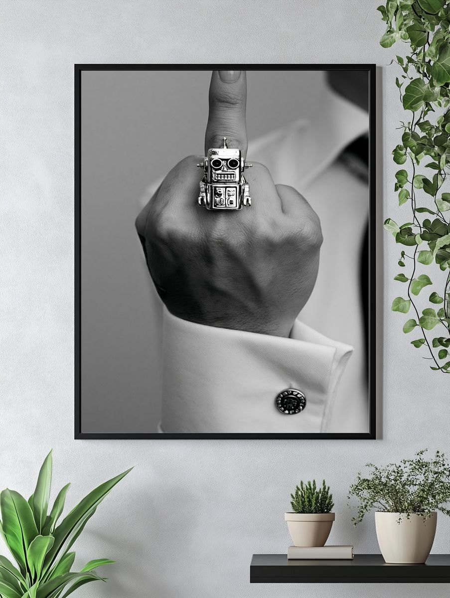 Robot Ring Hand Black-White Print. — room view 4