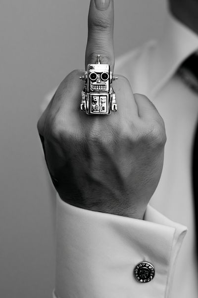 Robot Ring Hand Black-White Print.