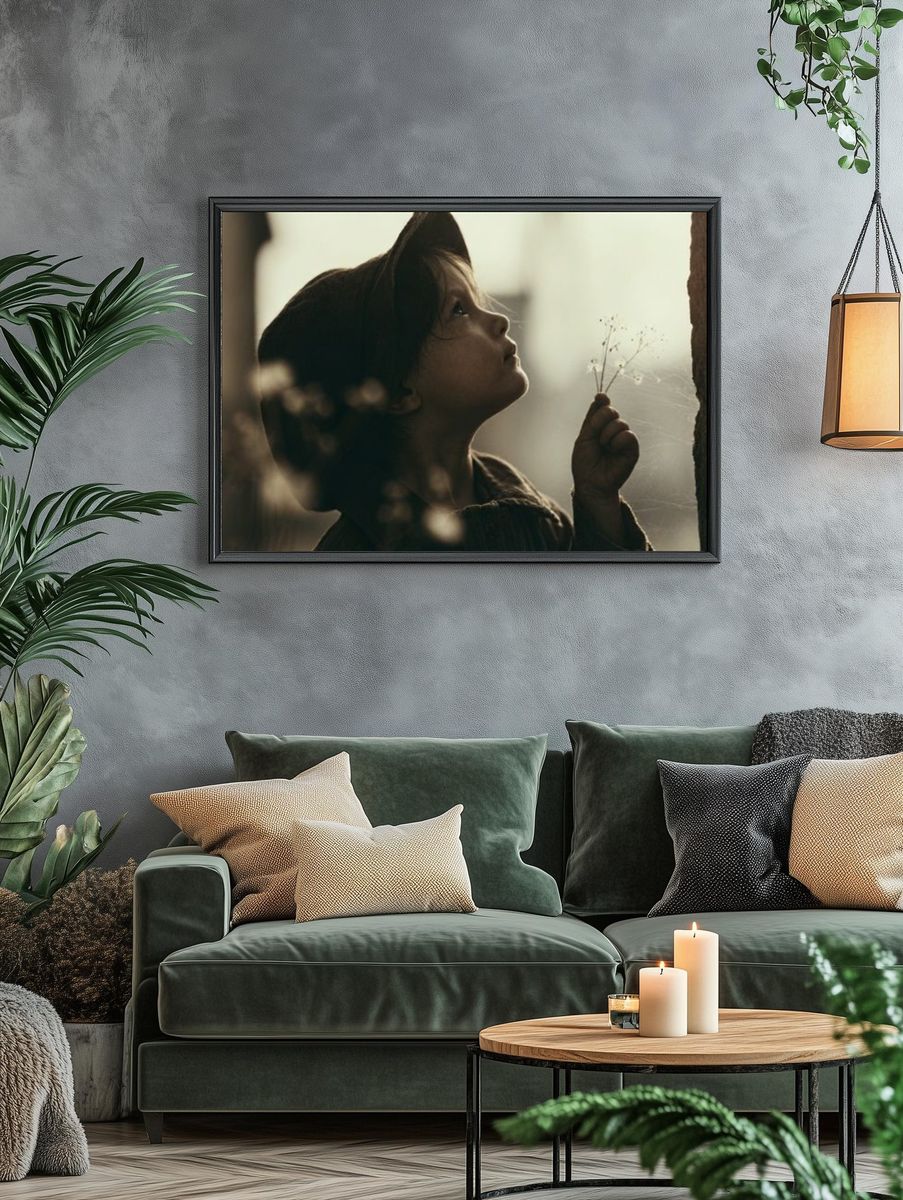 Child with Dandelion Photography Poster. — room view 4
