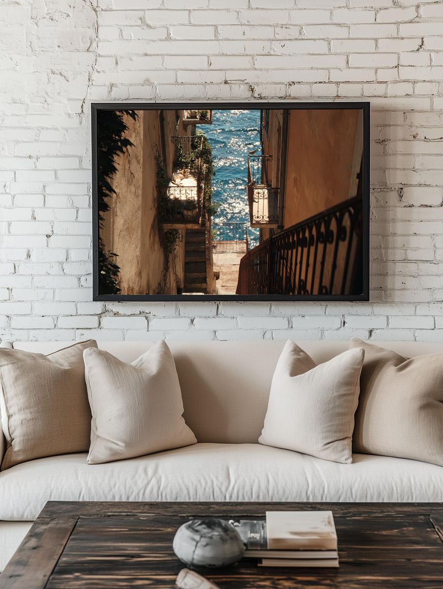Seaside Alley View Photography Poster. — room view 1