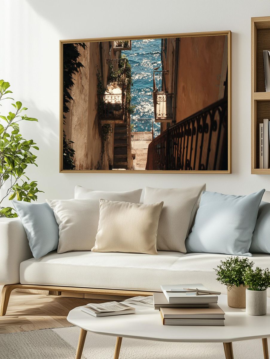 Seaside Alley View Photography Poster. — room view 2