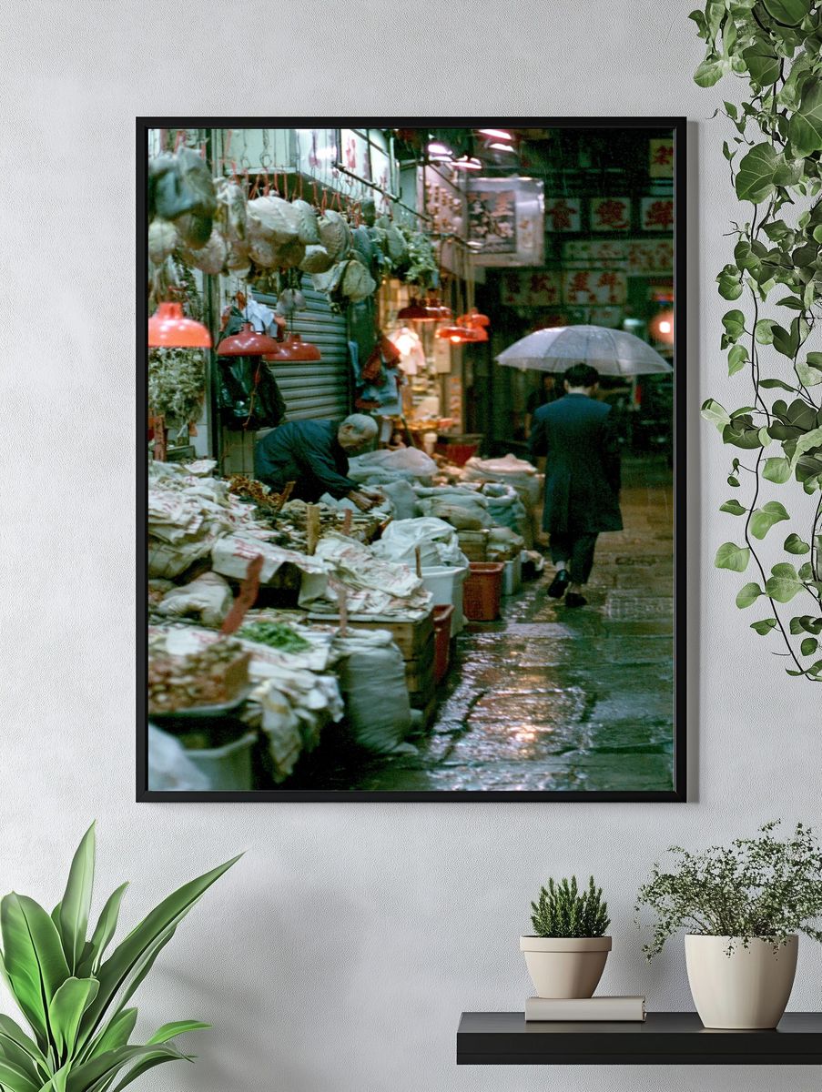 Rainy Market Alley Photography Poster. — room view 4