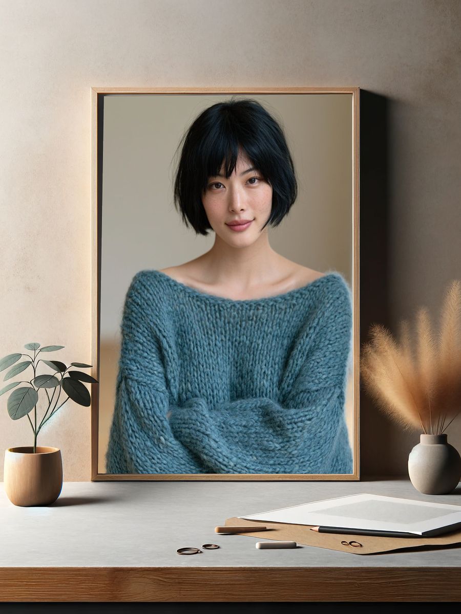 Soft Portrait in Blue Knit Poster. — room view 2