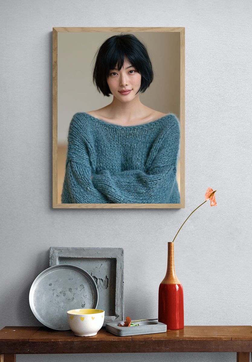 Soft Portrait in Blue Knit Poster. — room view 3