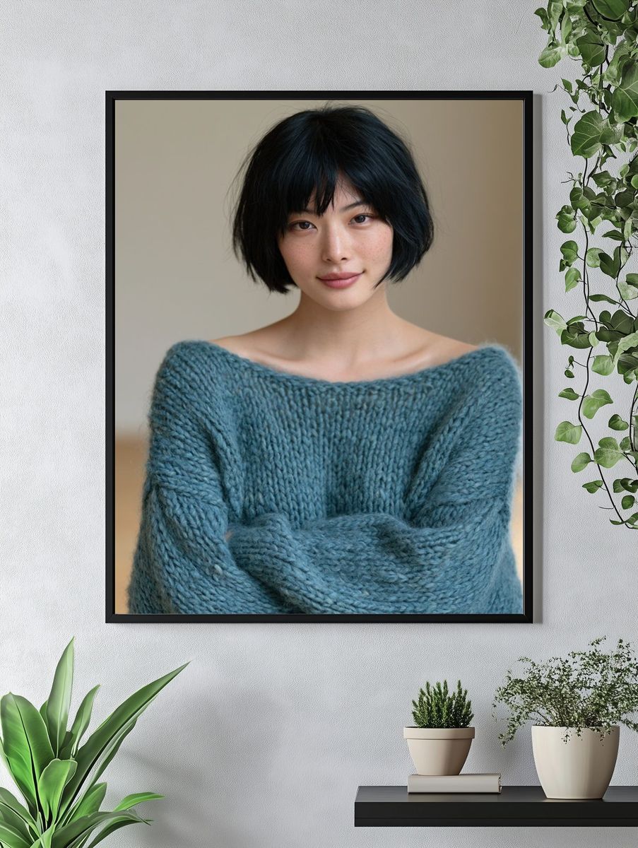 Soft Portrait in Blue Knit Poster. — room view 4