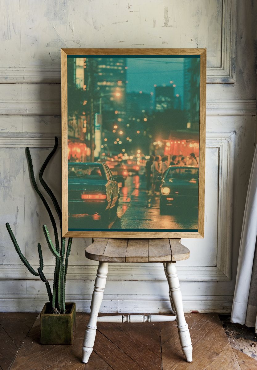 Neon City Night Street Photography Poster. room preview
