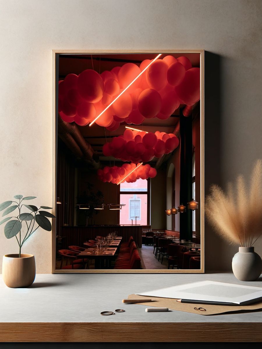 Neon Balloon Ceiling Interior Poster. — room view 2