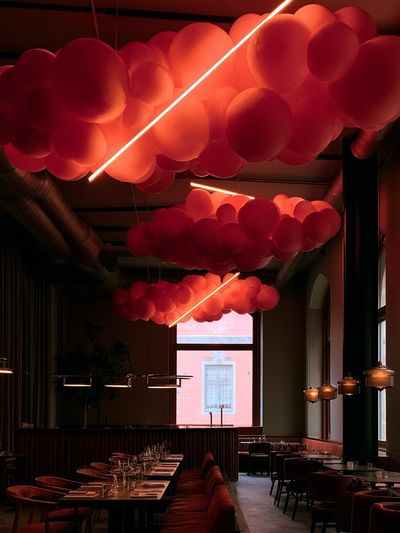 Neon Balloon Ceiling Interior Poster.