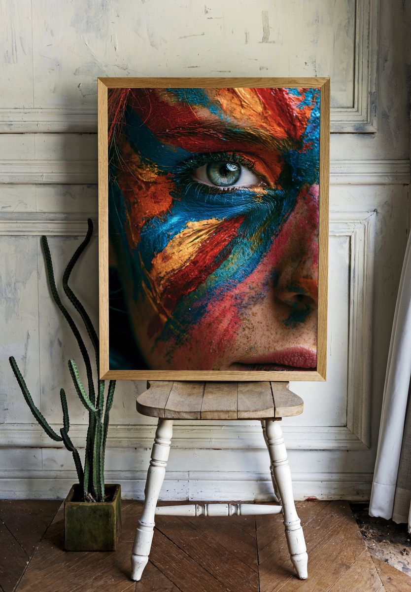 Painted Face Portrait Print. — room view 1