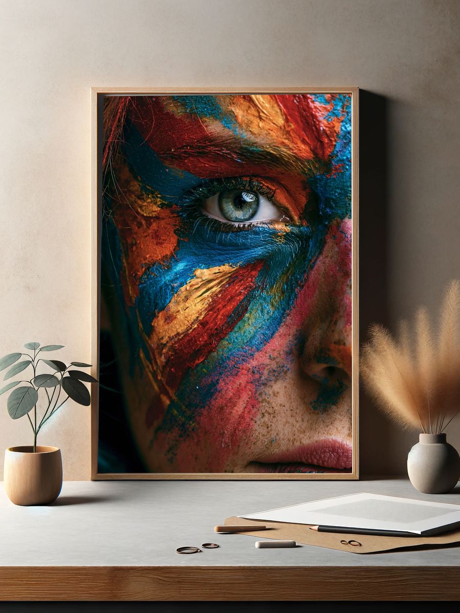 Painted Face Portrait Print. — room view 2