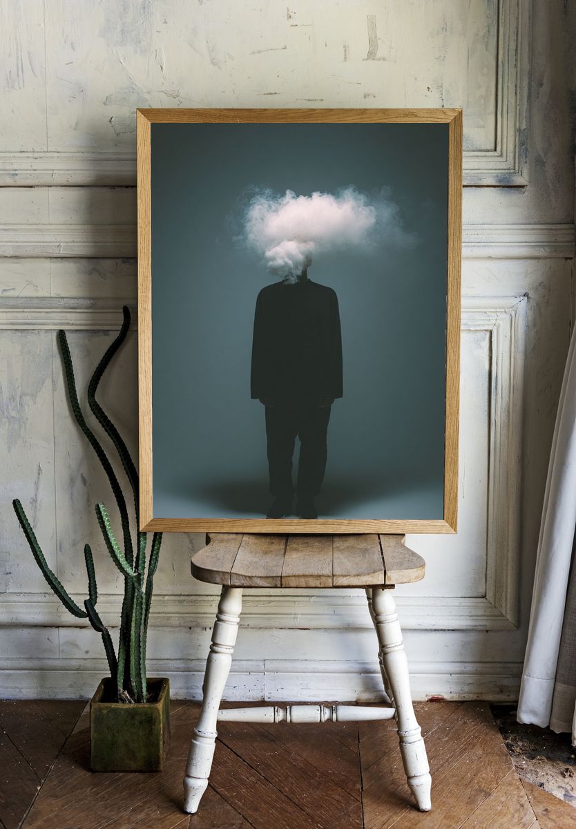 Cloud Head Surreal Photography Poster. — room view 1