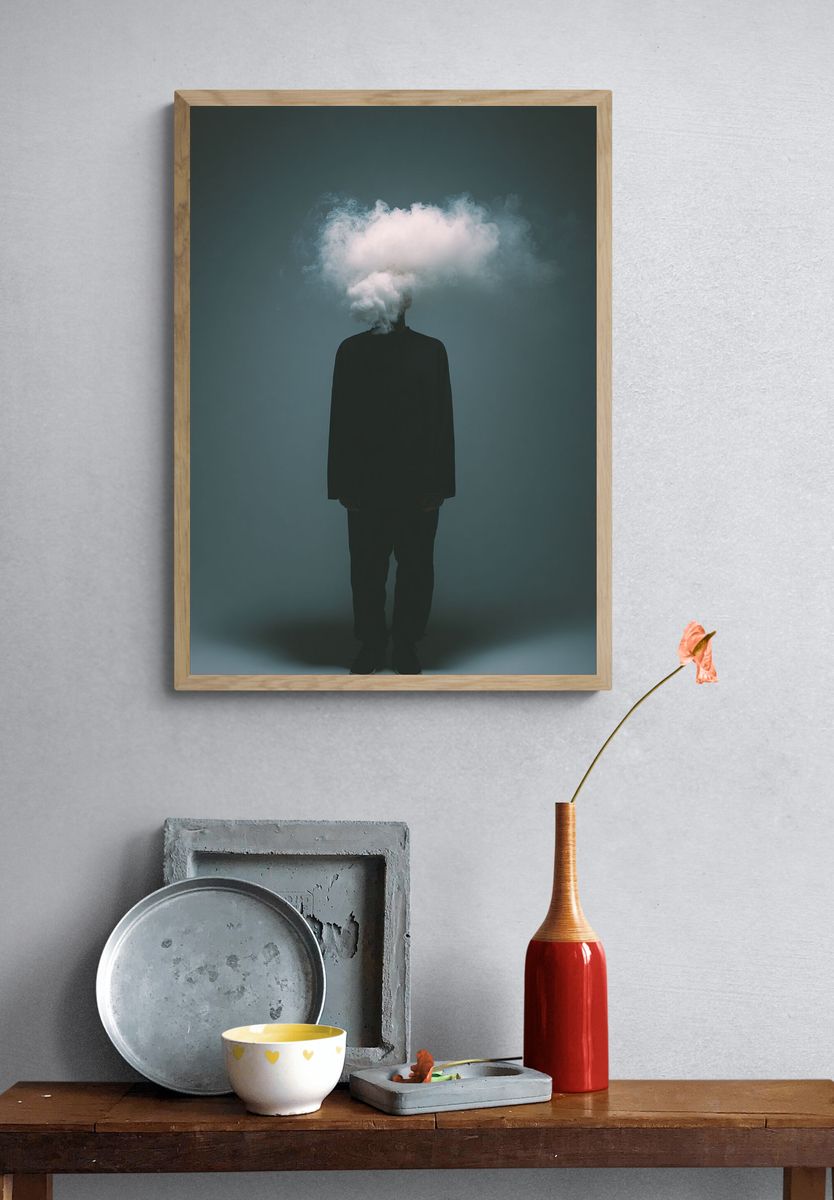 Cloud Head Surreal Photography Poster. — room view 3