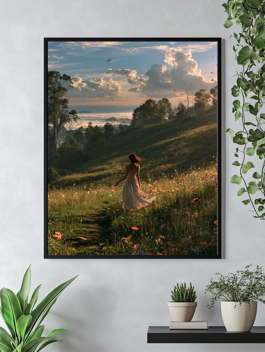 Sunlit Meadow Walk Photography Poster. — room view 4