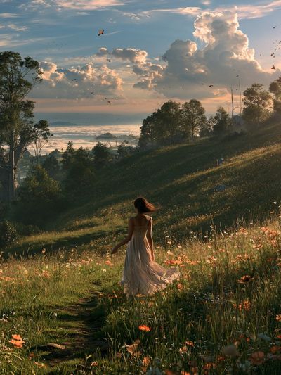 Sunlit Meadow Walk Photography Poster. poster