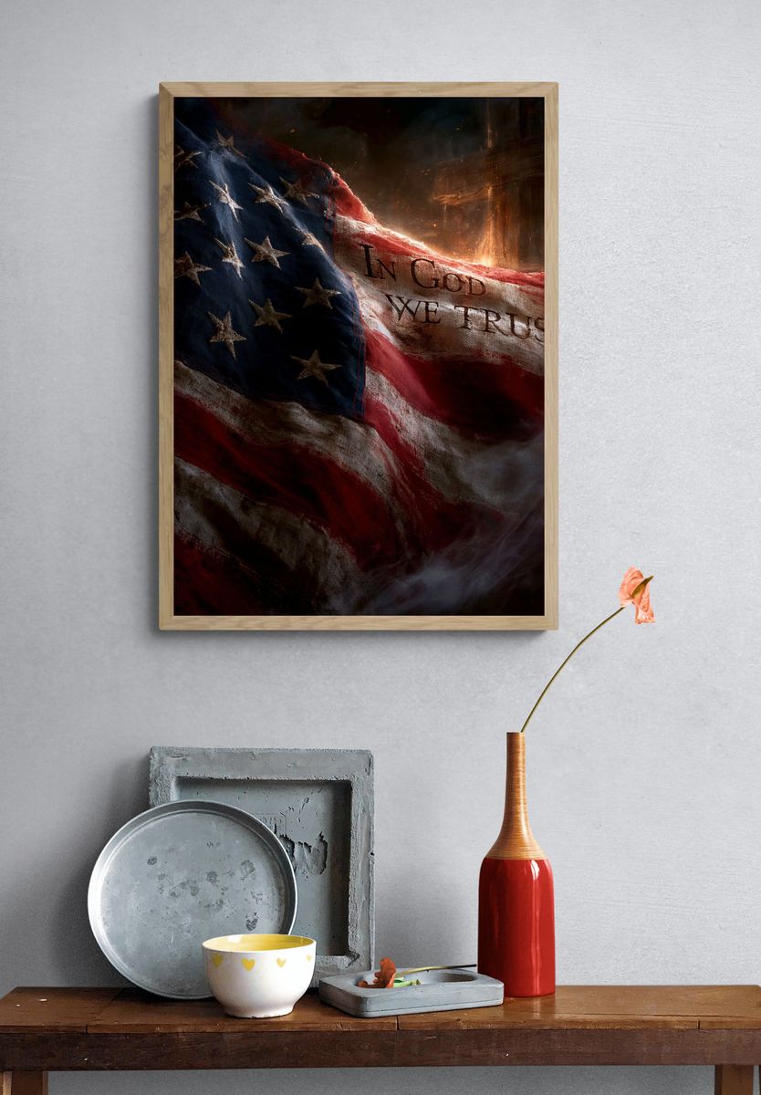 In God We Trust Flag Poster. — room view 3