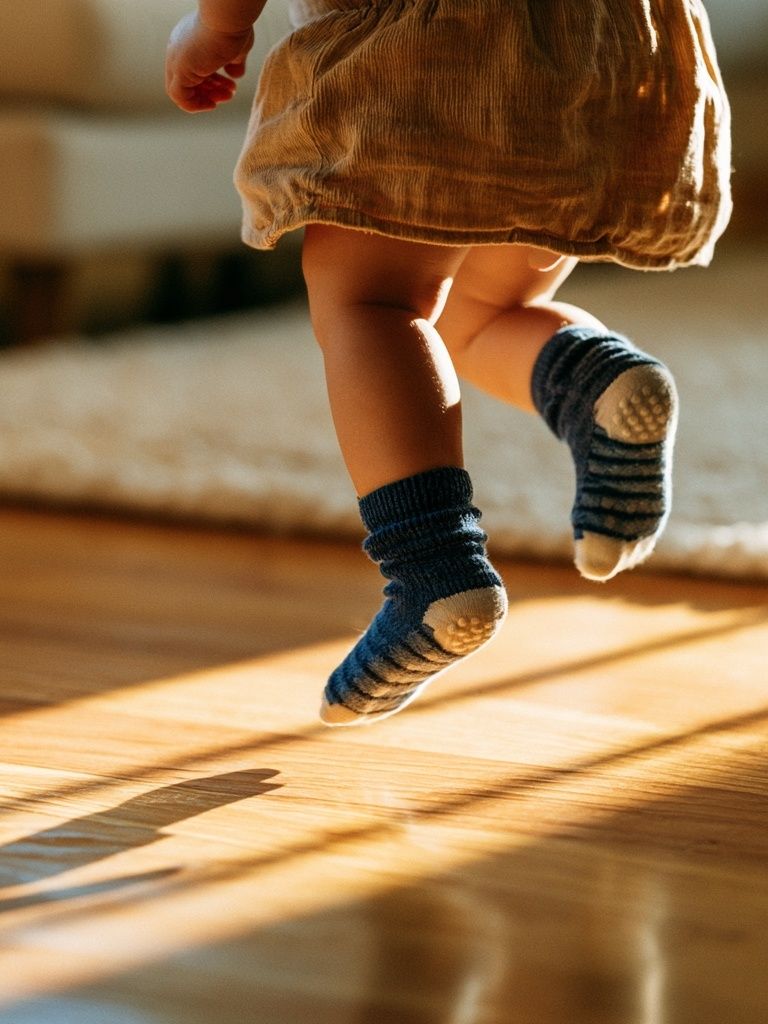 Toddler Jumping in Sunlight Photography Poster. poster detail