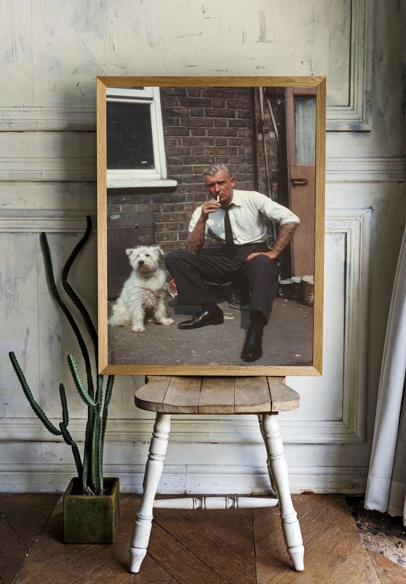 Tattooed Man with Dog Photography Poster. room preview