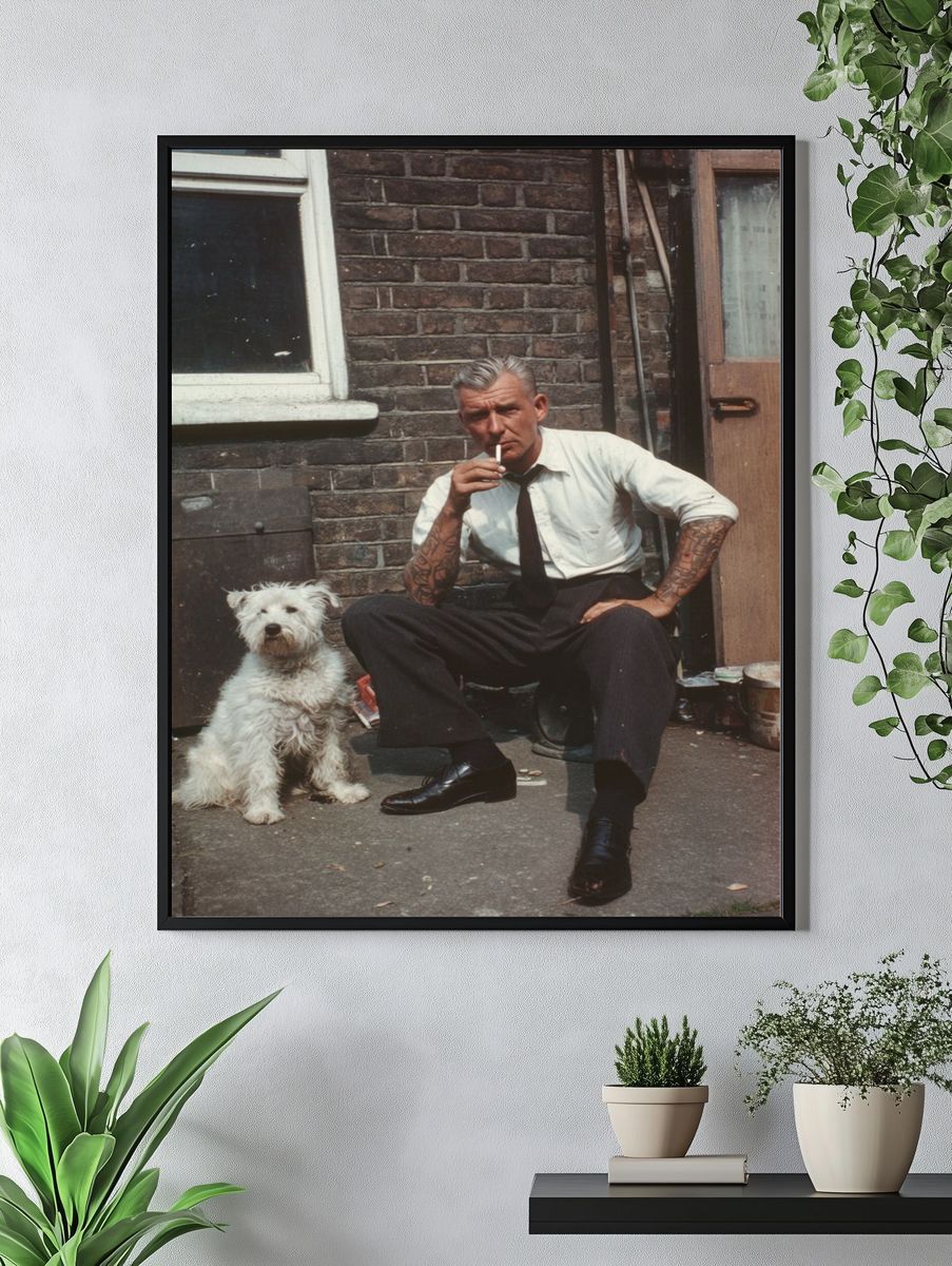 Tattooed Man with Dog Photography Poster. — room view 4