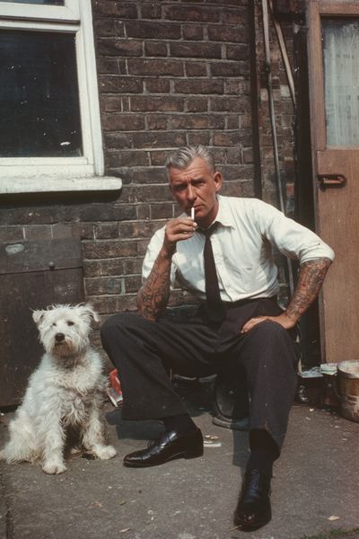 Tattooed Man with Dog Photography Poster.