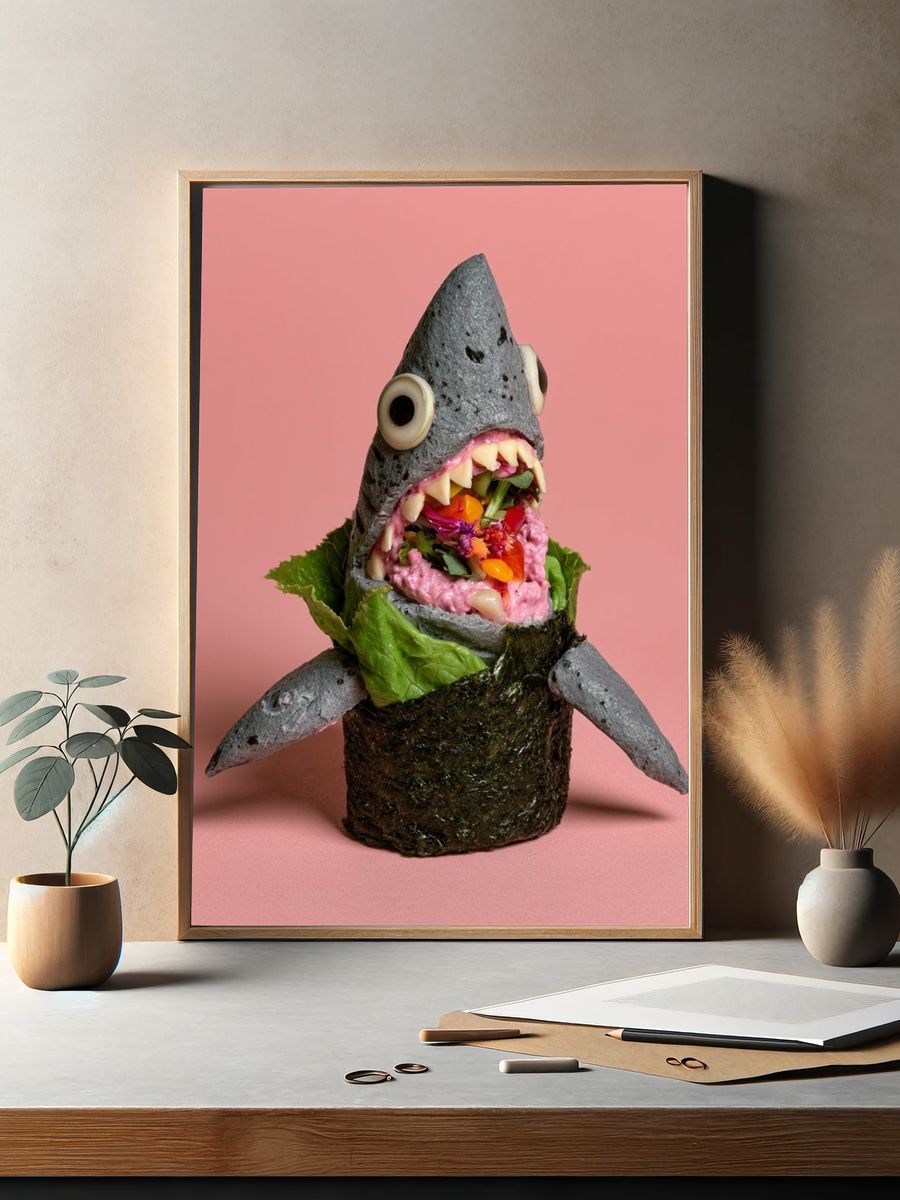Surreal Sushi Shark Photography Poster. — room view 2