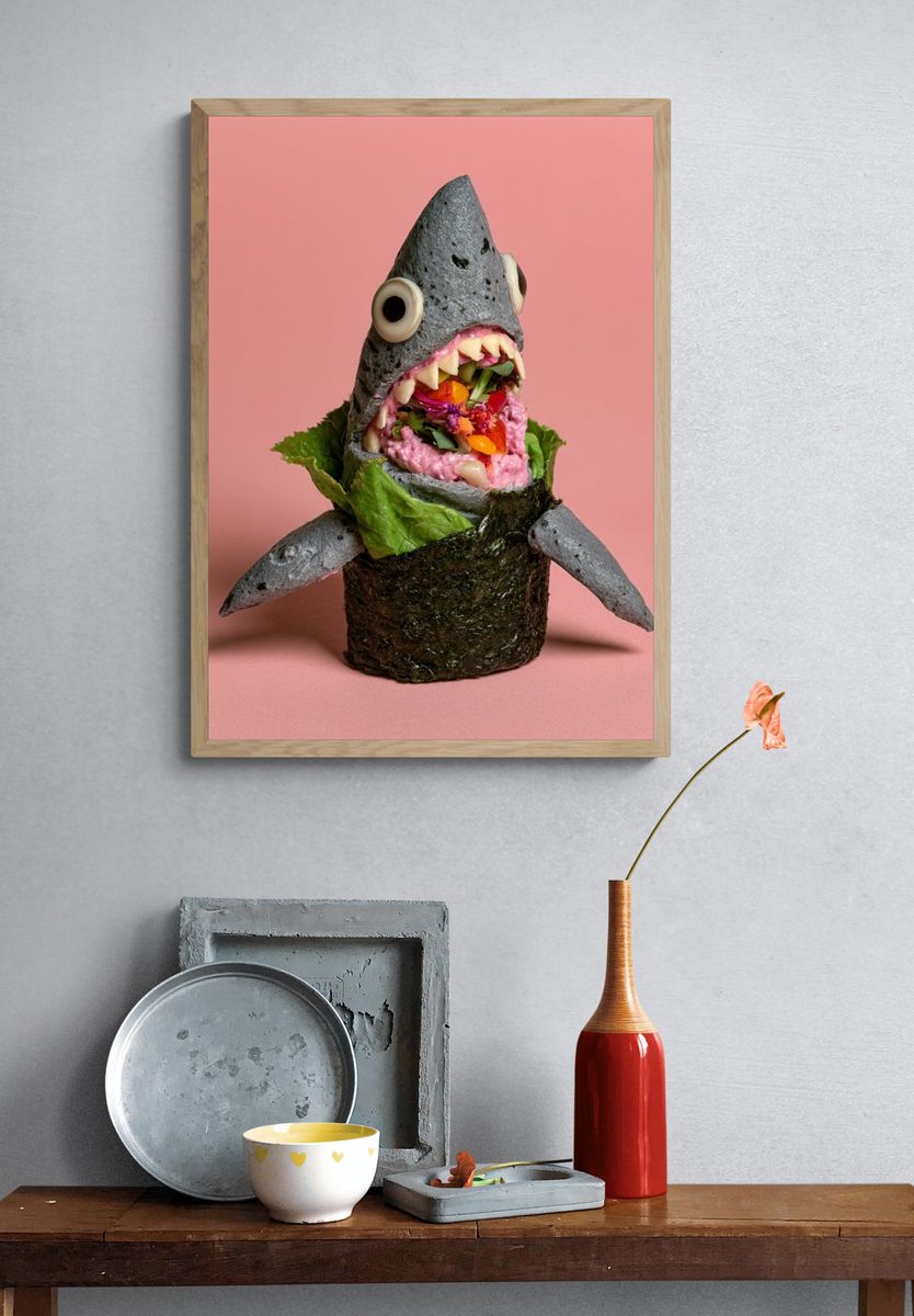 Surreal Sushi Shark Photography Poster. — room view 3