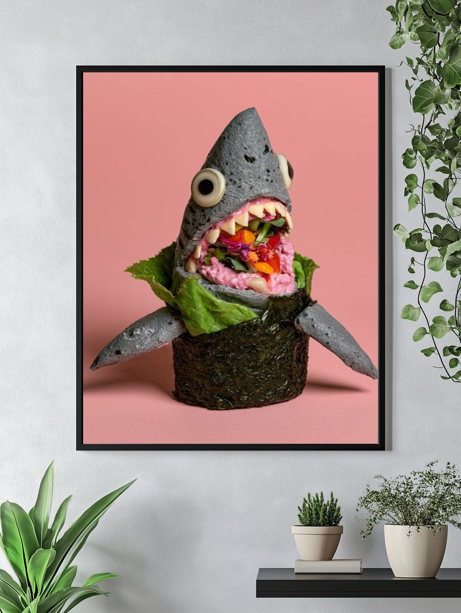 Surreal Sushi Shark Photography Poster. — room view 4