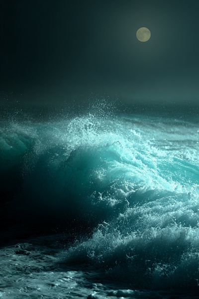 Moonlit Ocean Waves Photography Poster. poster print